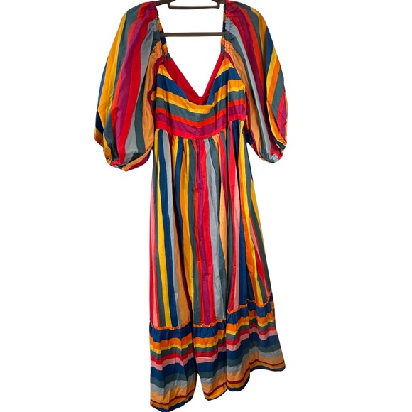 NWT Farm Rio Striped Scarf Maxi Dress With Puff Sleeves - XL - Picture 3 of 7